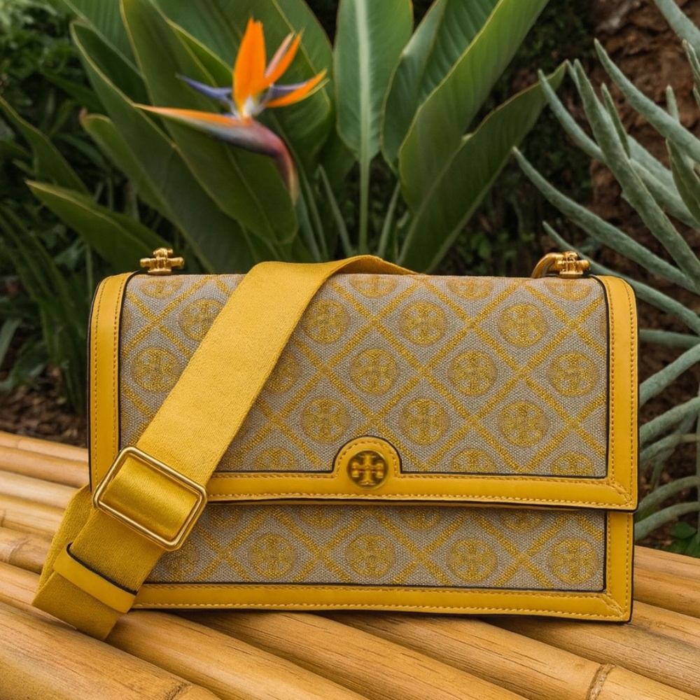 NEW Tory Burch T Monogram Yellow Goldfinch Jacquard Shoulder Bag/Crossbody Bag